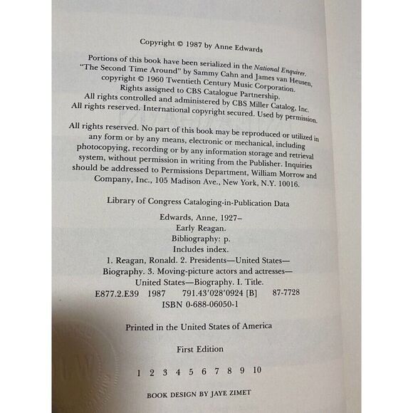 Early Reagan Hardcover Book by Anne Edwards History American Presidents 1st Edit - Picture 4 of 5